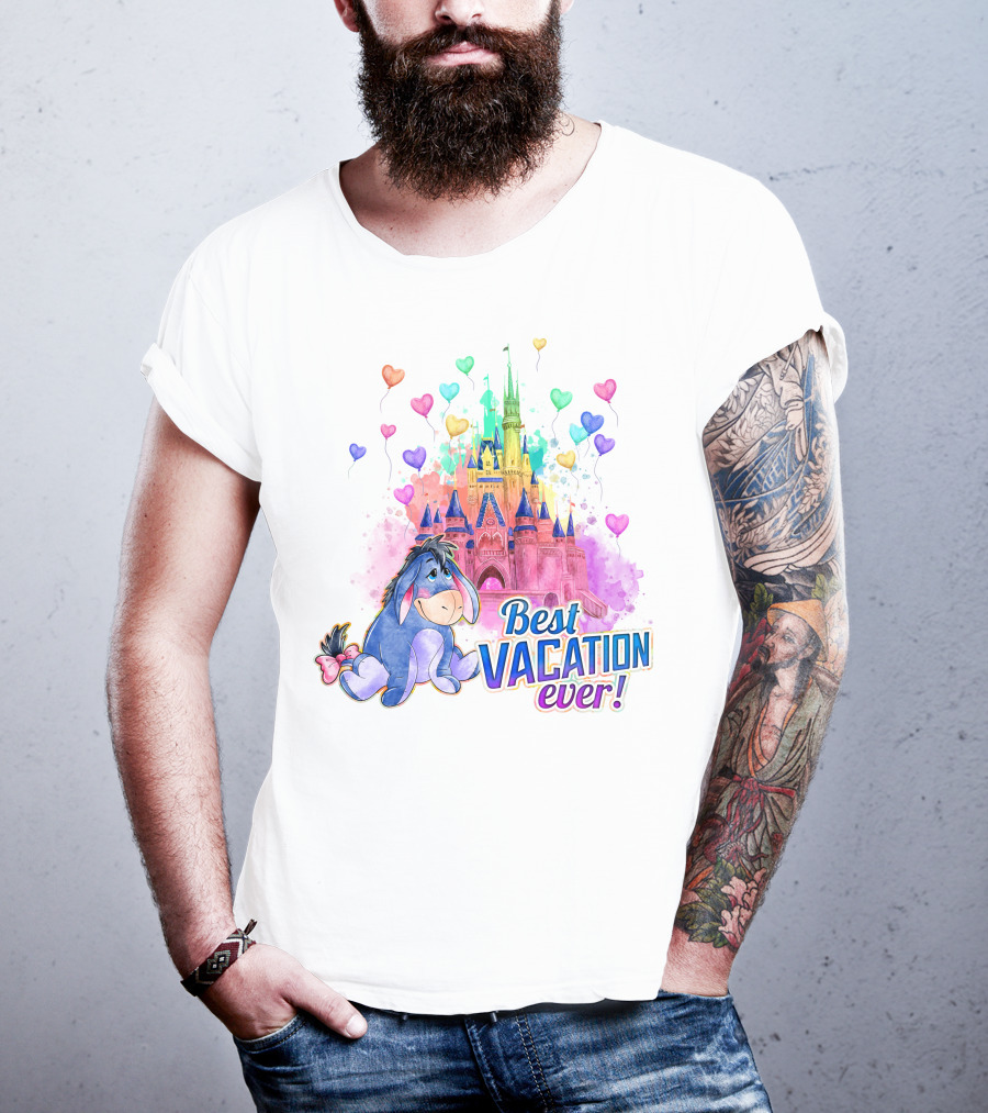 Eeyore Best Vacation Ever Colorful Castle Hearts T-Shirt
