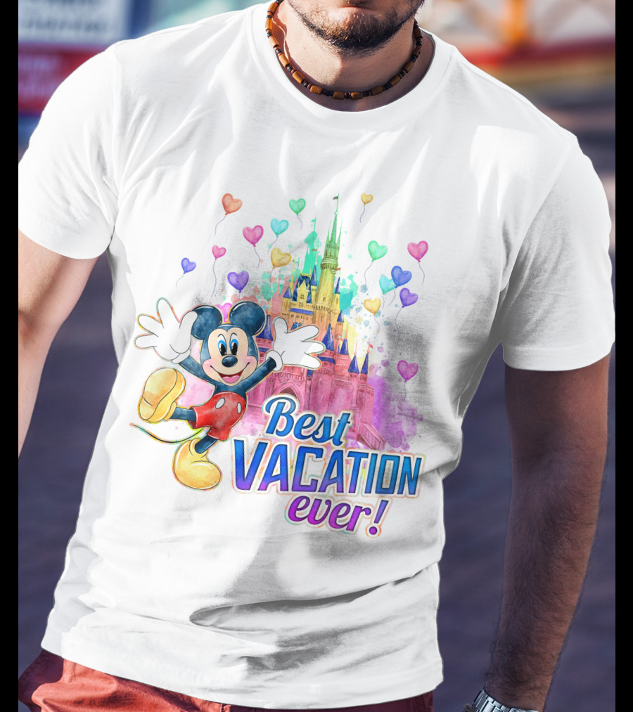 Mickey Best Vacation Ever Colorful Castle Balloons T-Shirt