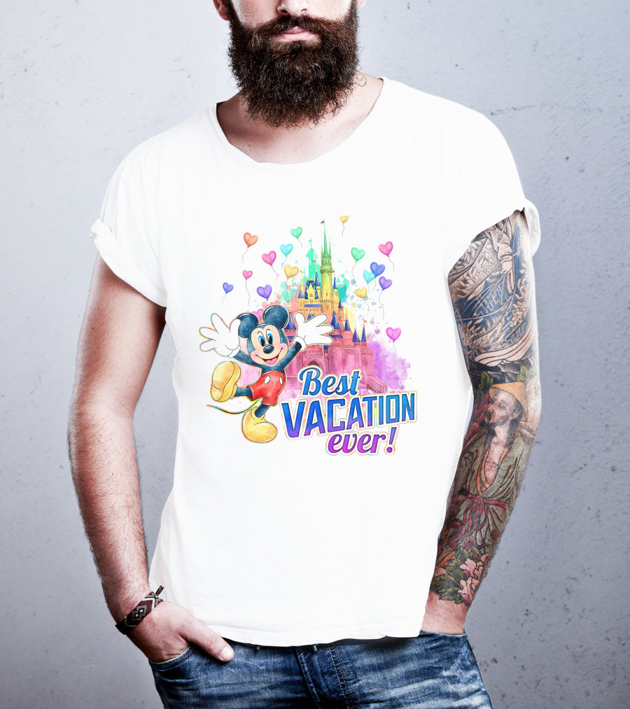 Mickey Best Vacation Ever Colorful Castle Balloons T-Shirt