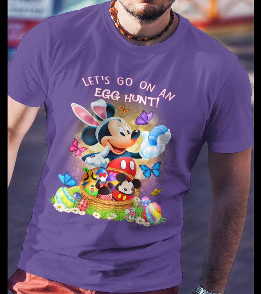 Let's Go On An Egg Hunt Mickey Mouse Easter Basket Butterflies T-Shirt