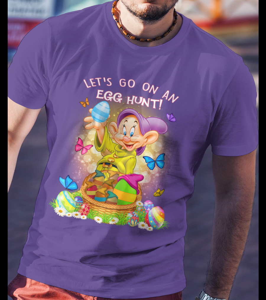 Let's Go On An Egg Hunt! Dopey And Colorful Butterflies In Easter Basket Scene T-Shirt