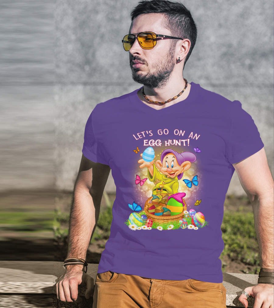 Let's Go On An Egg Hunt! Dopey And Colorful Butterflies In Easter Basket Scene T-Shirt