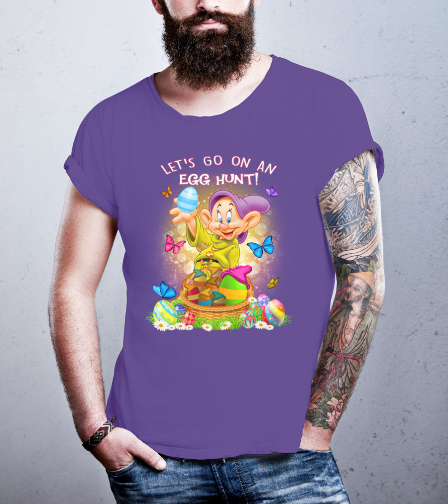 Let's Go On An Egg Hunt! Dopey And Colorful Butterflies In Easter Basket Scene T-Shirt