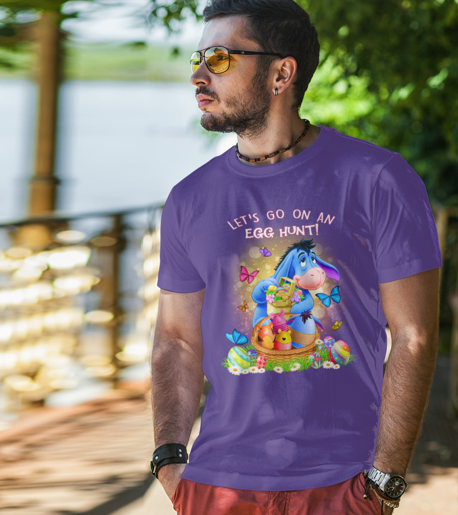 Eeyore Let's Go On An Egg Hunt With Easter Eggs And Butterflies T-Shirt