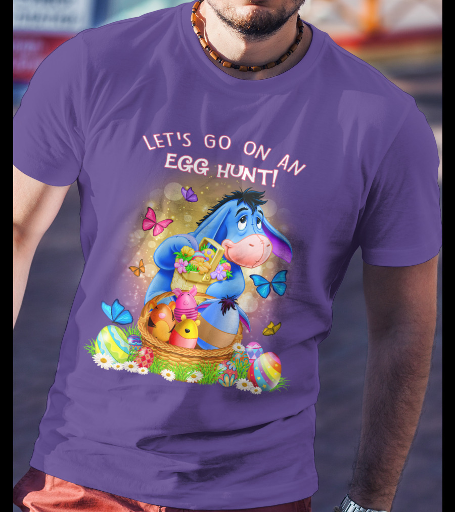 Eeyore Let's Go On An Egg Hunt With Easter Eggs And Butterflies T-Shirt