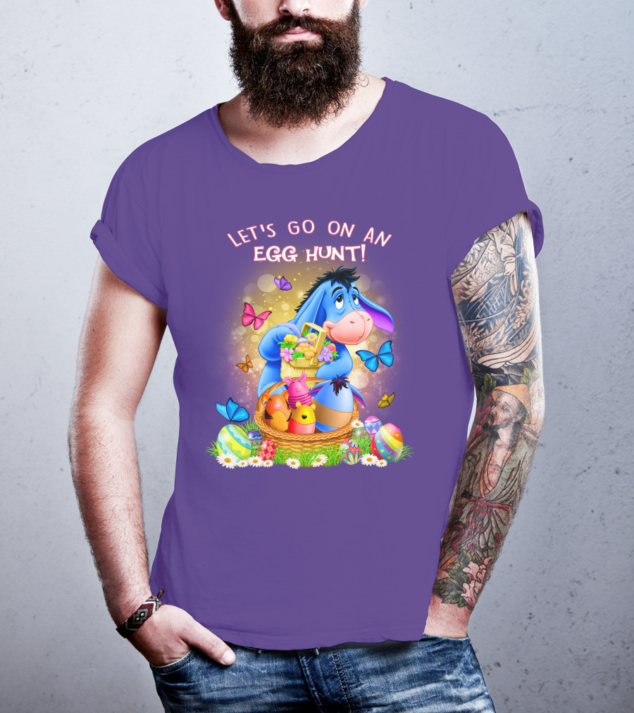 Eeyore Let's Go On An Egg Hunt With Easter Eggs And Butterflies T-Shirt