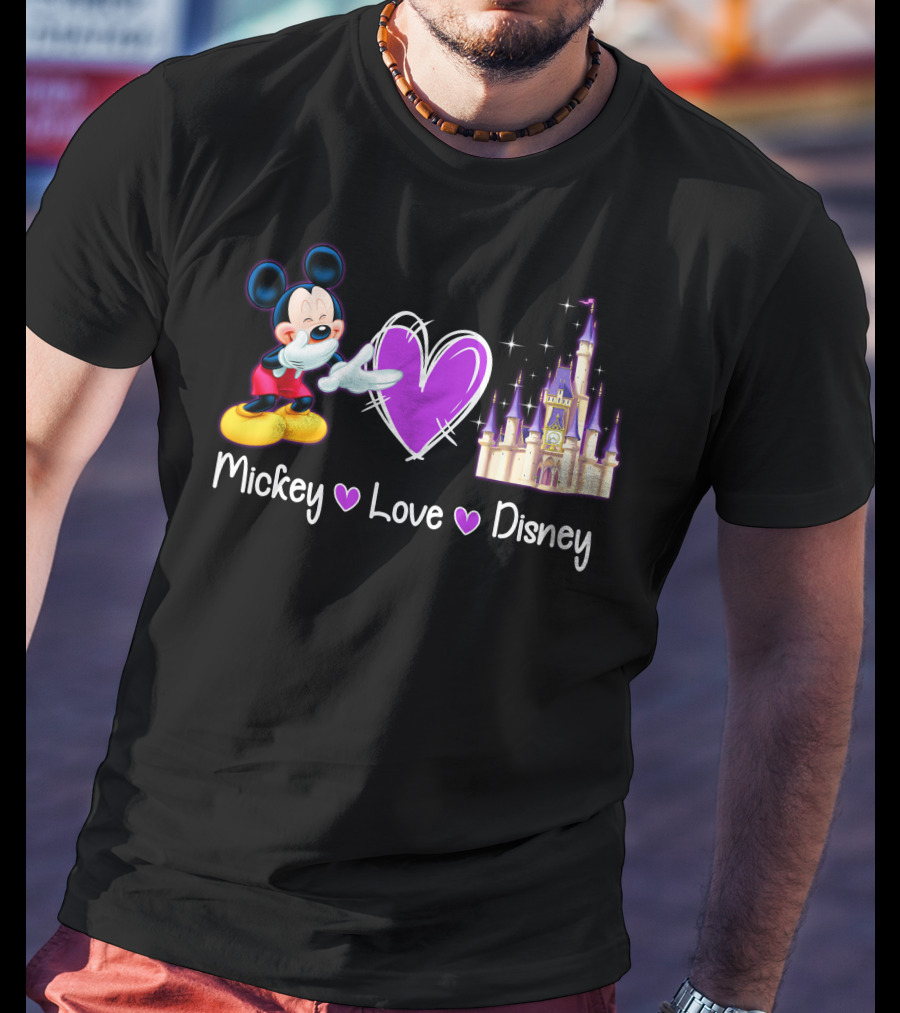 Mickey Love Disney Heart Purple Castle T-Shirt