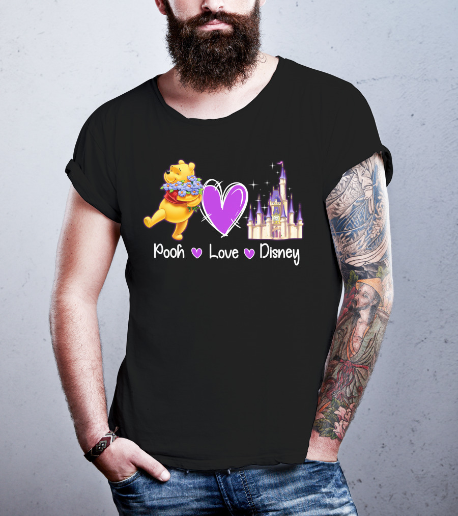 Pooh Love Disney With Purple Heart And Castle T-Shirt