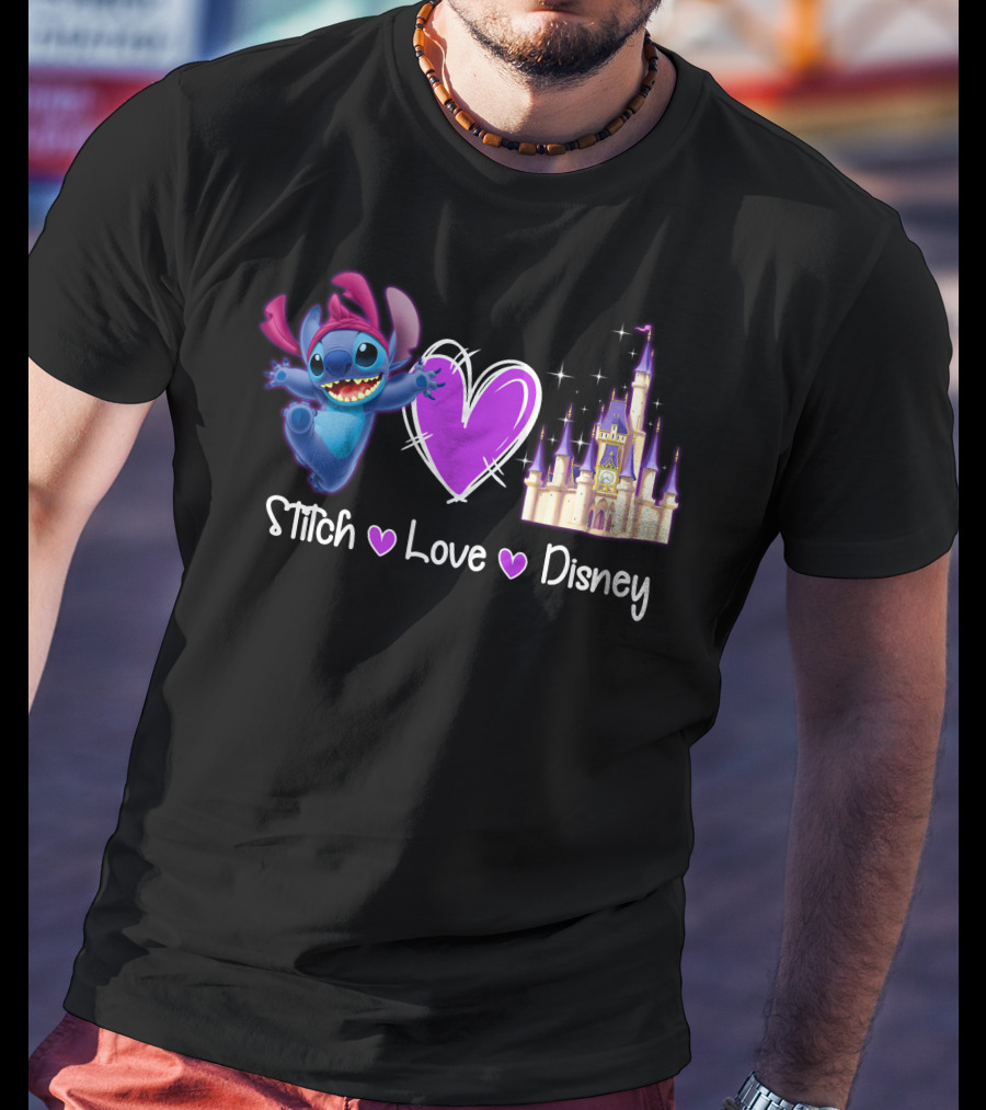 Stitch Love Disney Castle Heart T-Shirt