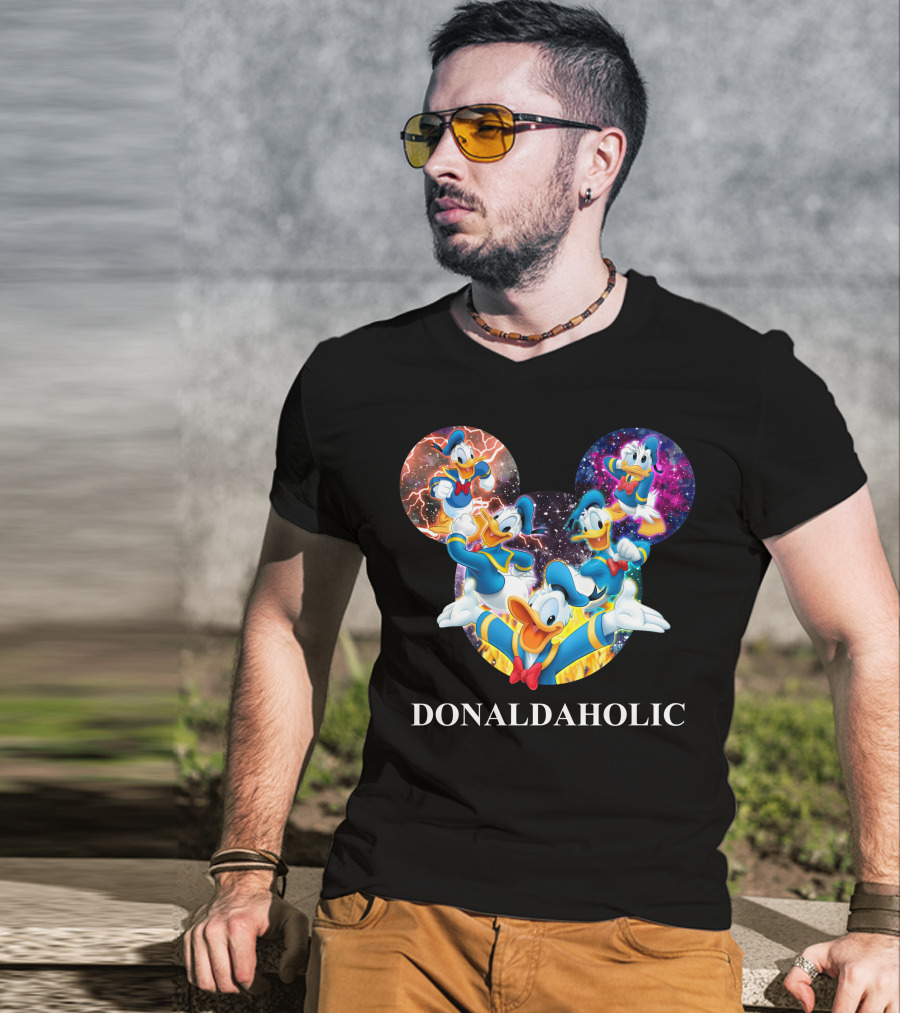 Donaldaholic Mickey Mouse Ears Pattern With Donald Duck Characters T-Shirt