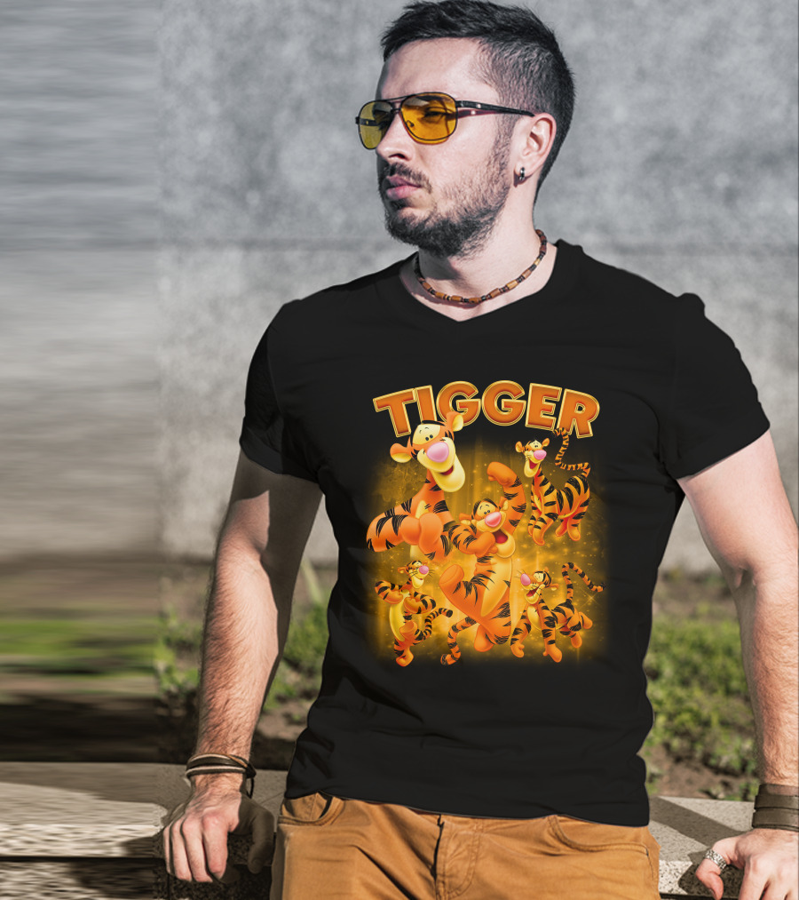 Tigger Character Collage In Vibrant Orange And Yellow T-Shirt