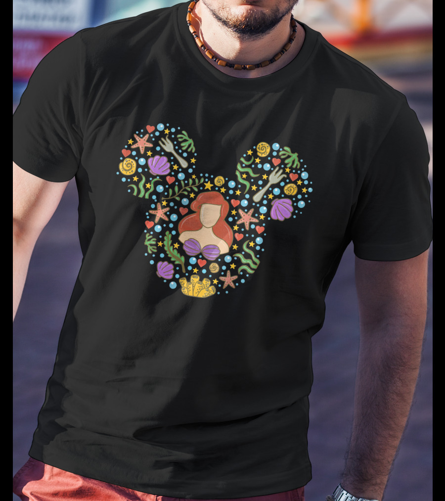 Ariel Little Mermaid Disney Mickey Mouse Ears Ocean Theme T-Shirt