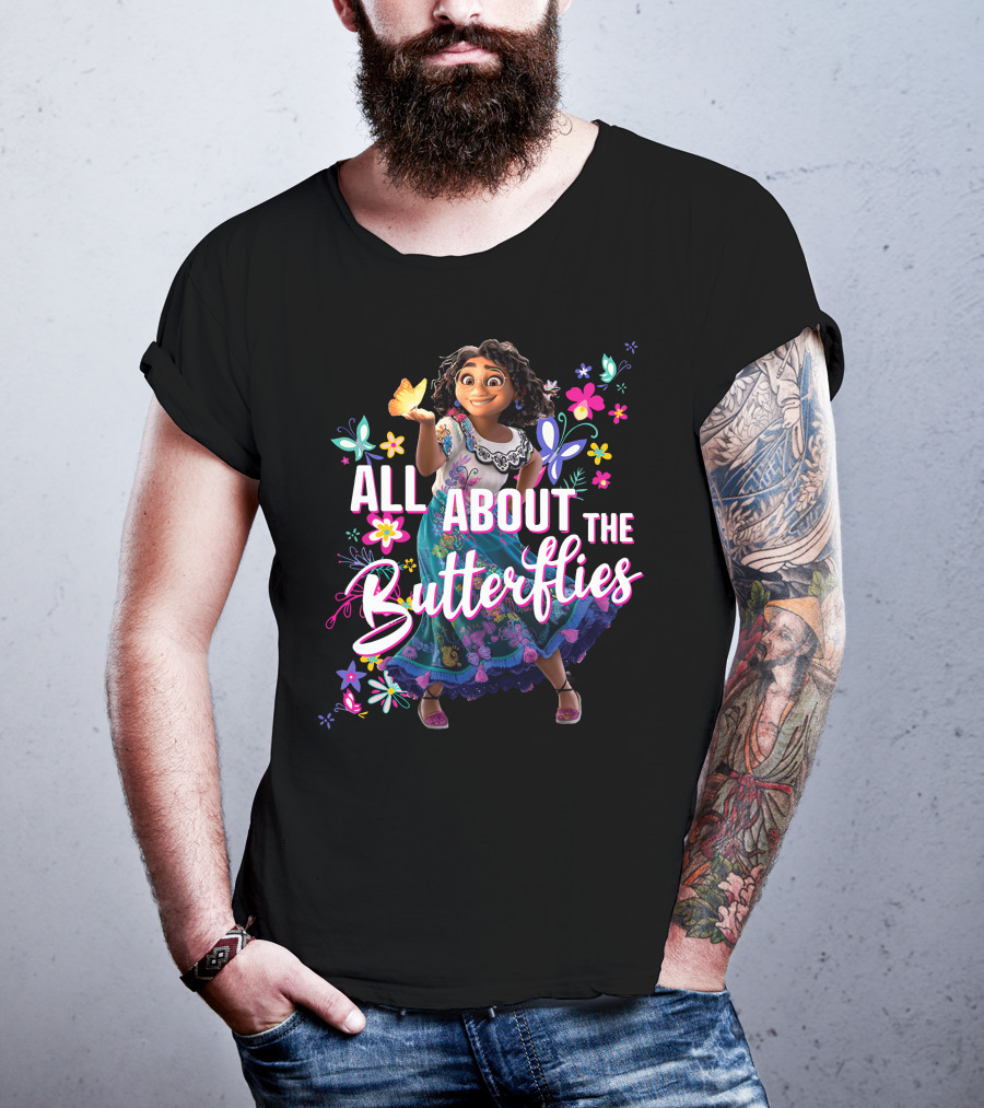 All About The Butterflies Colorful Floral Character T-Shirt