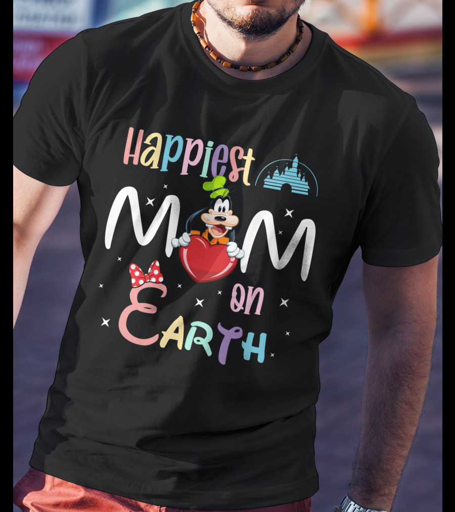 Happiest Mom On Earth Goofy Disney Castle Minnie Bow T-Shirt