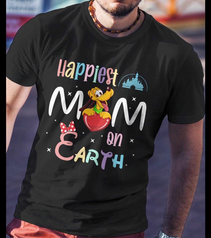 Happiest Mom On Earth Pluto Disney Castle Minnie Bow T-Shirt