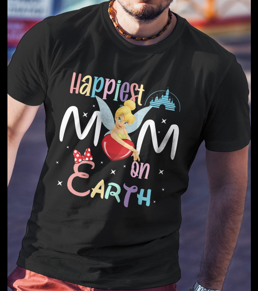 Happiest Mom On Earth Tinkerbell Disney Castle Minnie Mouse Bow T-Shirt