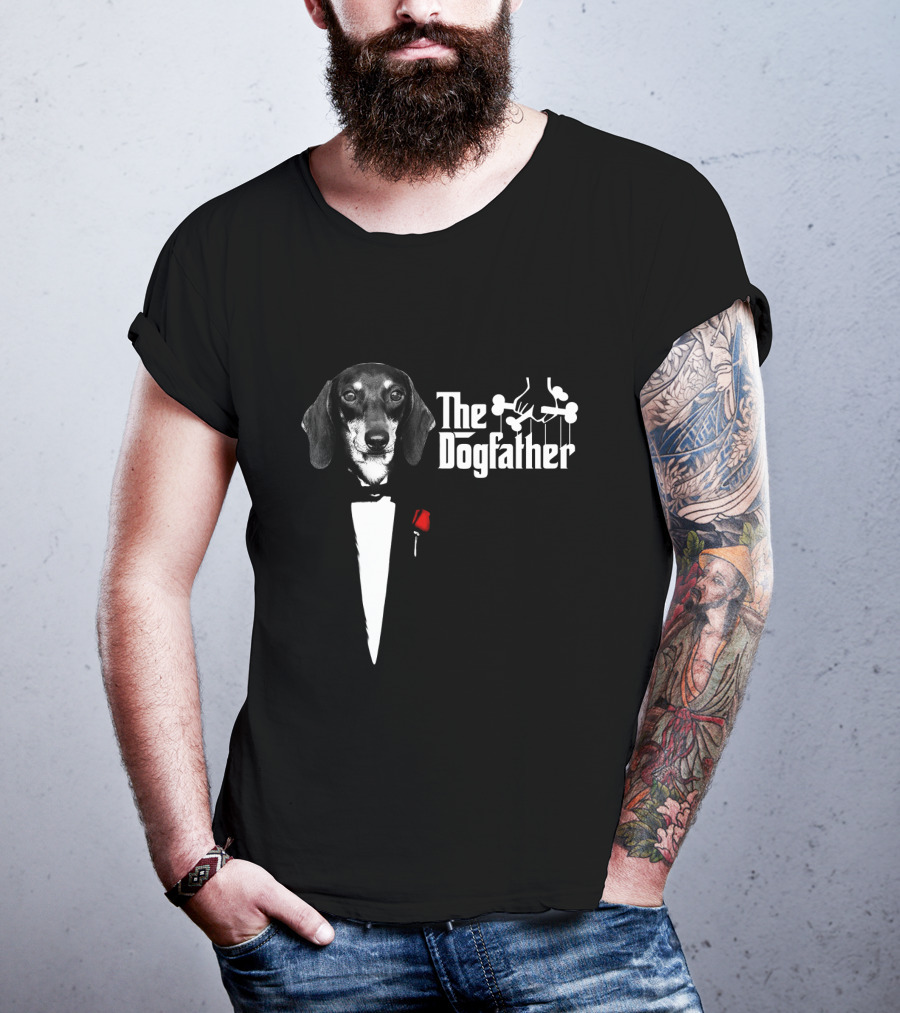 The Dogfather Dashund Tuxedo Rose Puppeteer T-Shirt