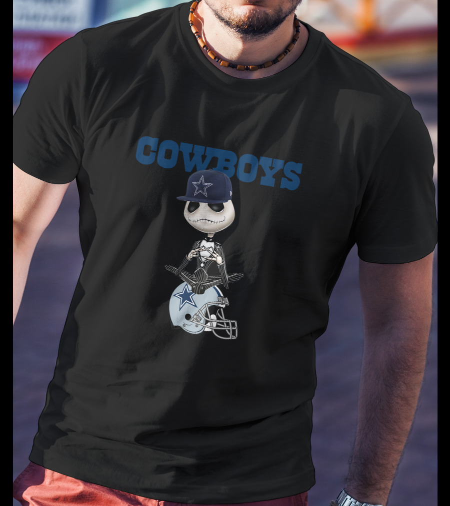 COWBOYS Jack Skellington Dallas Cowboys Helmet Hat T-Shirt