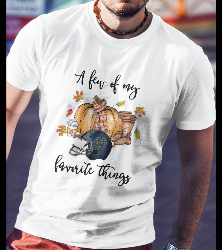 Notre Dame Fighting Irish Helmet Fall Favorites Pumpkin Boots Coffee Leaves T-Shirt