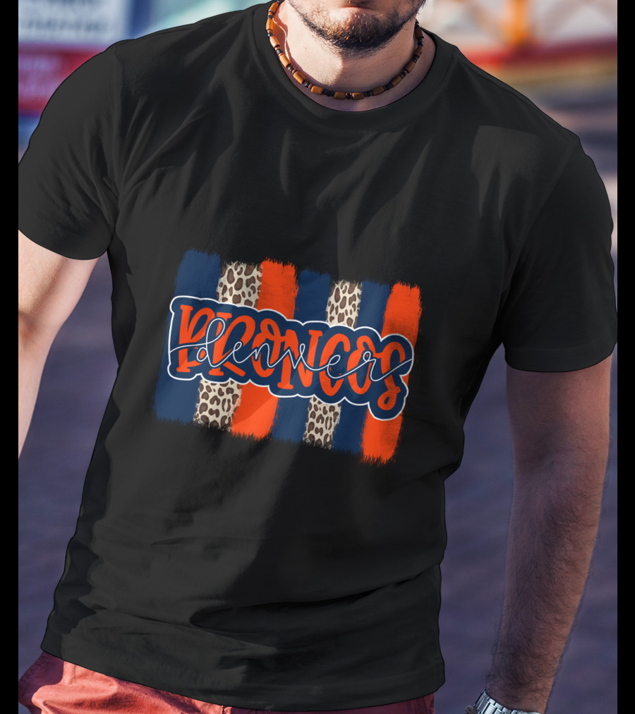 Denver Broncos Handlettered Leopard Stripes T-Shirt