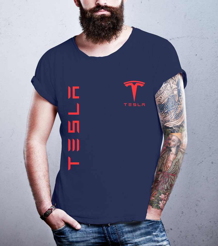 Tesla Logo And Stylized Lettering T-Shirt