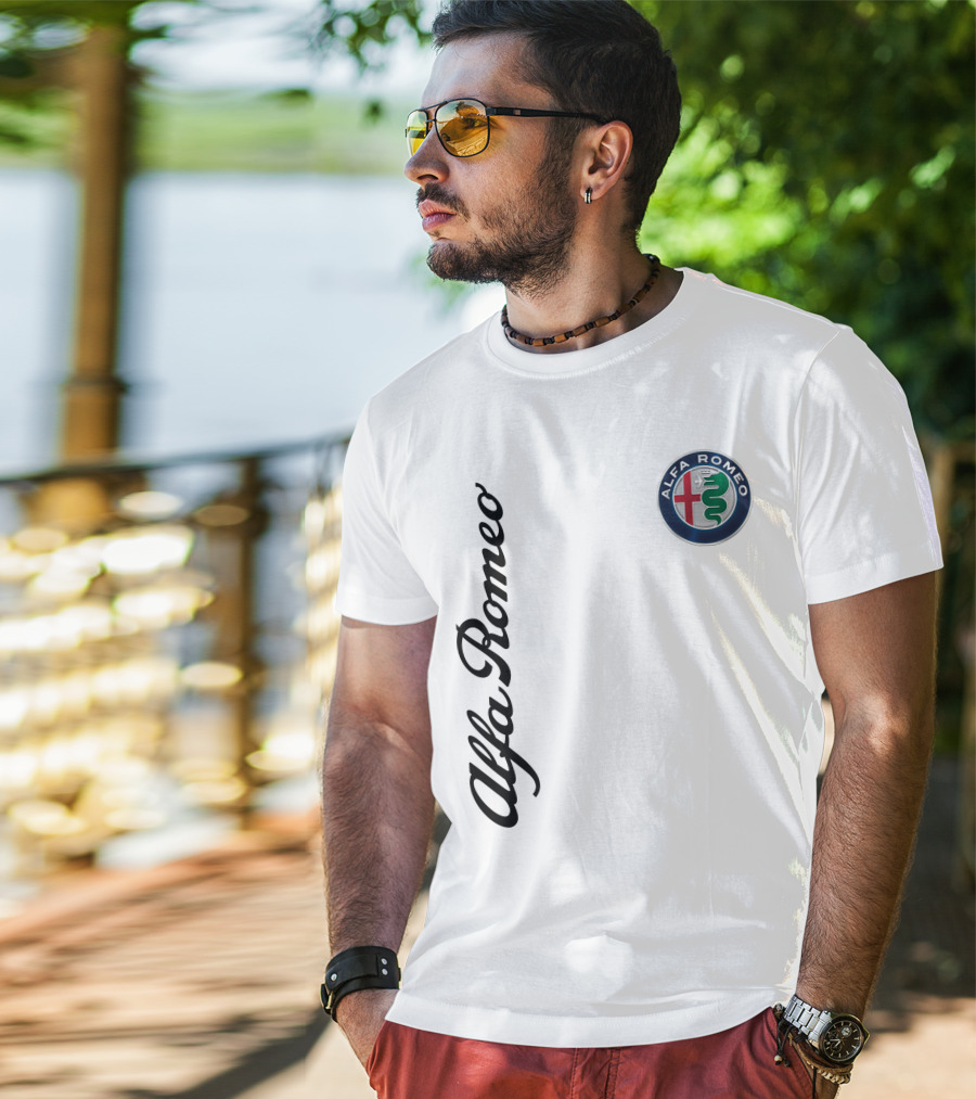Alfa Romeo Vertical Script With Emblem T-Shirt
