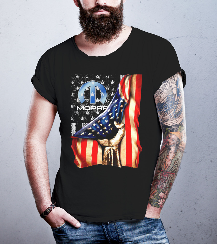 MOPAR American Flag Grunge Style With Fist And Stars T-Shirt