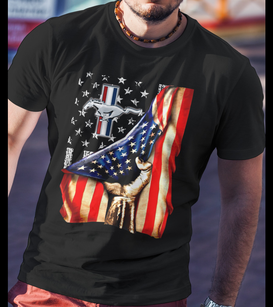 MUSTANG AMERICAN FLAG PATRIOTIC T-Shirt
