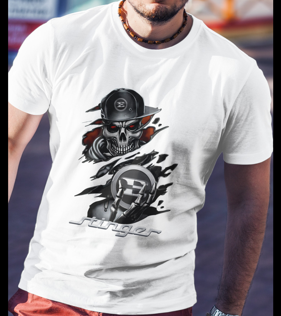 Stinger Skull With Hat And Logo Emblem T-Shirt