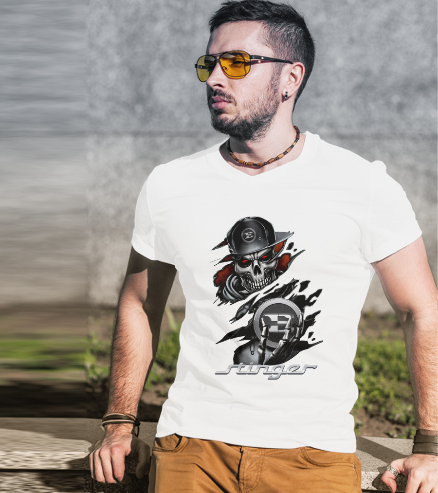 Stinger Skull With Hat And Logo Emblem T-Shirt