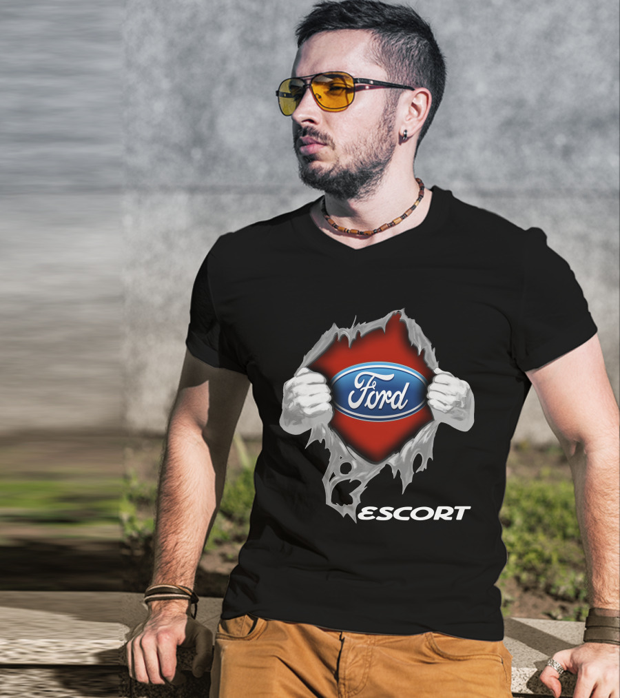 Ford Escort 01 Logo Display With Torn Effect T-Shirt