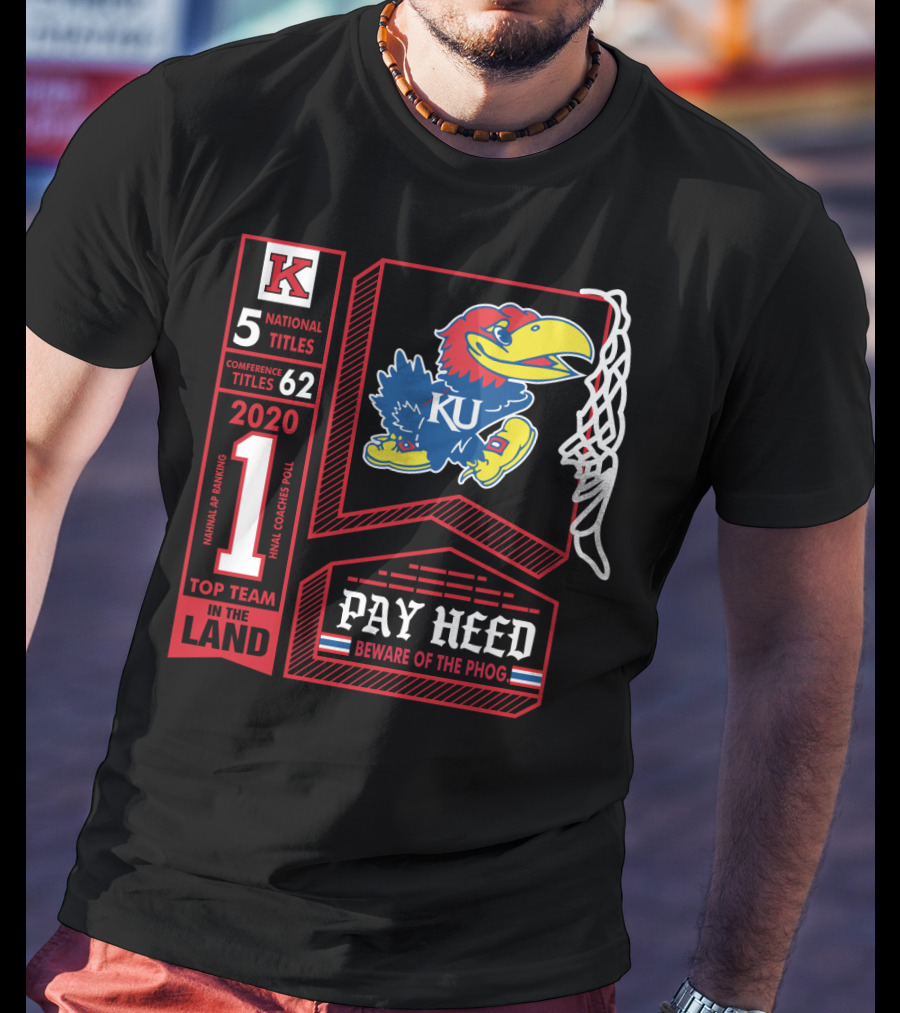 5 National Titles KU Jayhawks 62 Conference Titles Top Team In The Land Pay Heed Beware Of The Phog T-Shirt