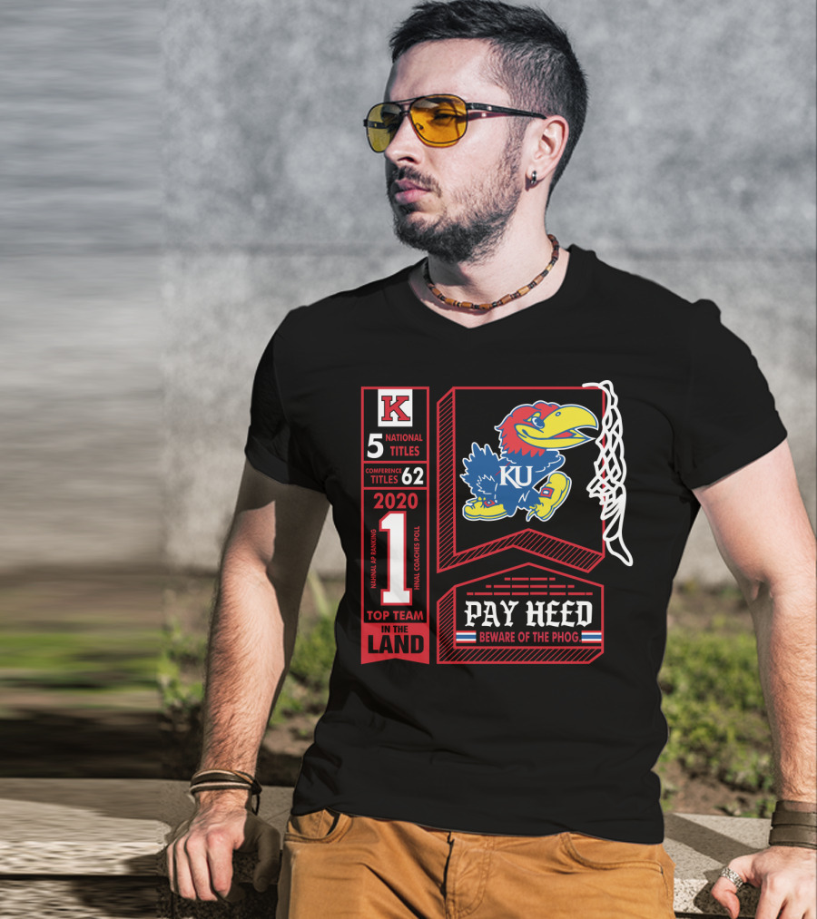 5 National Titles KU Jayhawks 62 Conference Titles Top Team In The Land Pay Heed Beware Of The Phog T-Shirt