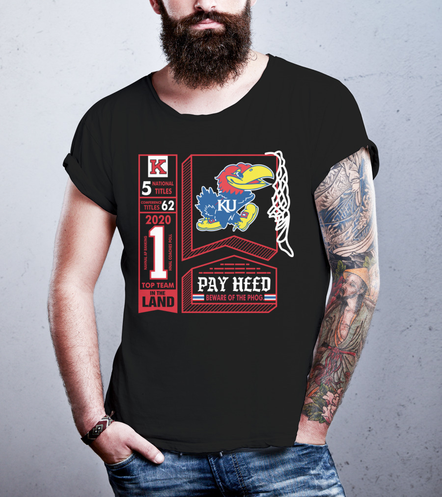 5 National Titles KU Jayhawks 62 Conference Titles Top Team In The Land Pay Heed Beware Of The Phog T-Shirt