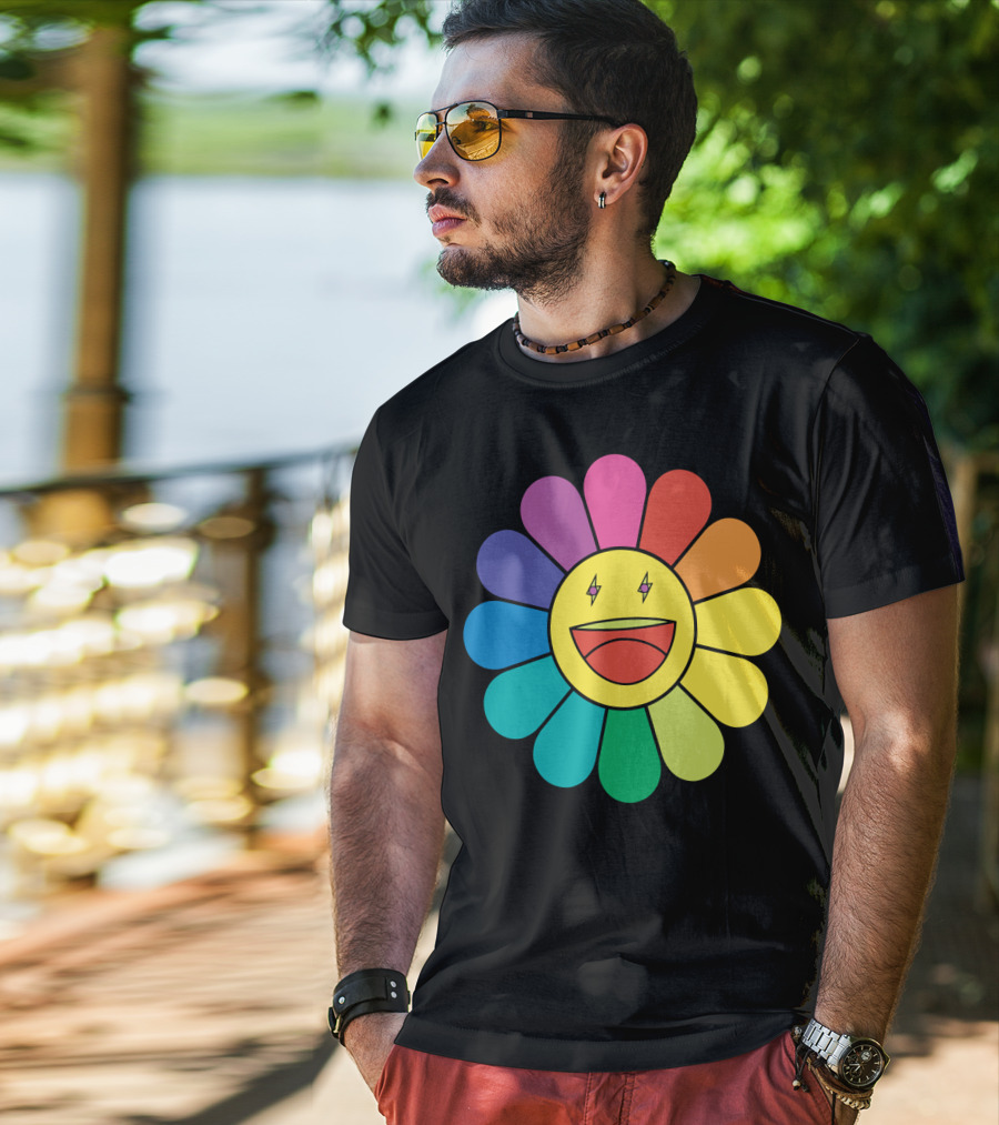 J Balvin Colores Rainbow Flower Smiley Face T-Shirt