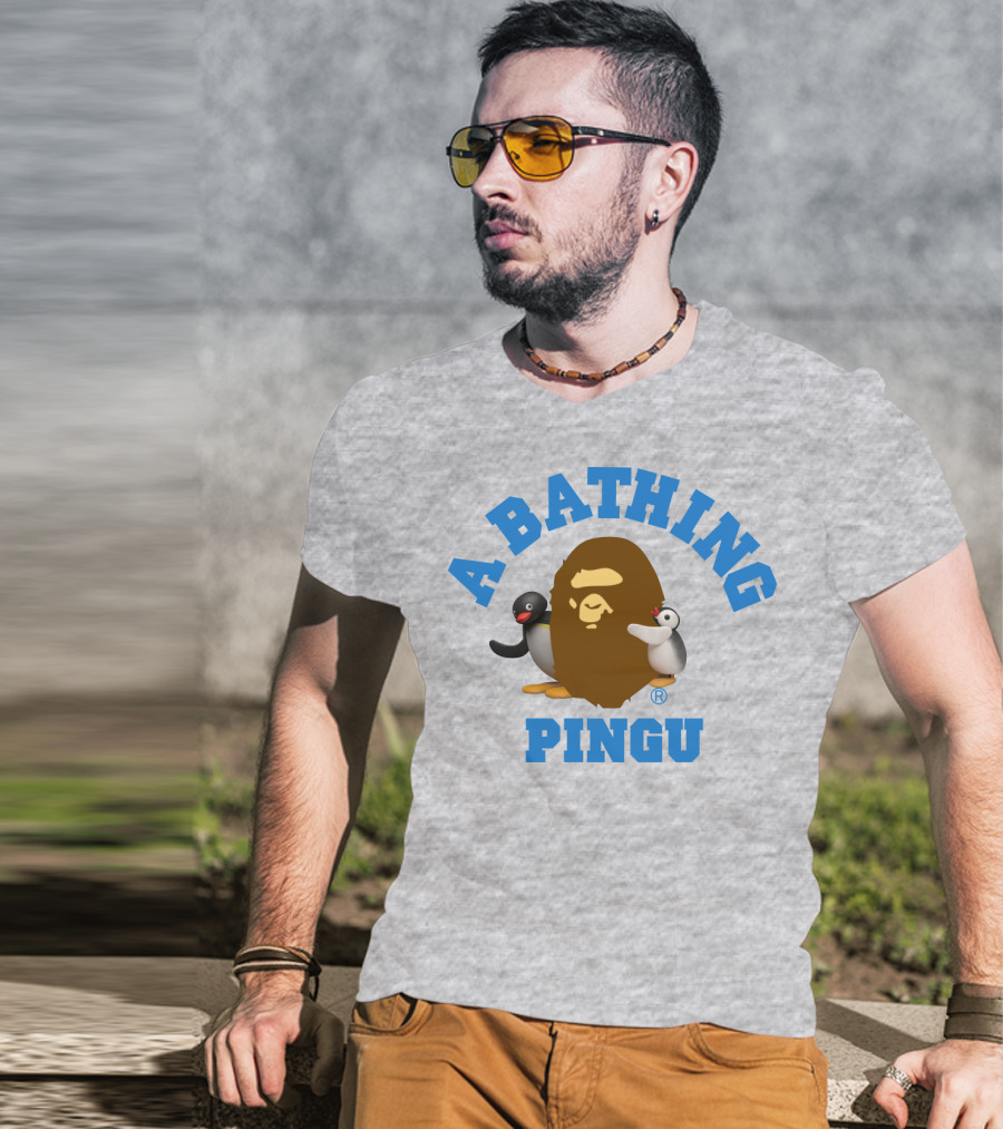 A Bathing Ape Pingu Collaboration Featuring Iconic Characters T-Shirt