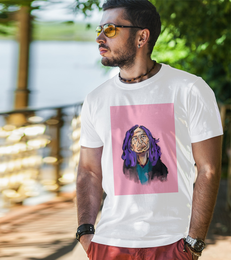 Emergency Fundraising Purple Haired Person On Pink Background T-Shirt