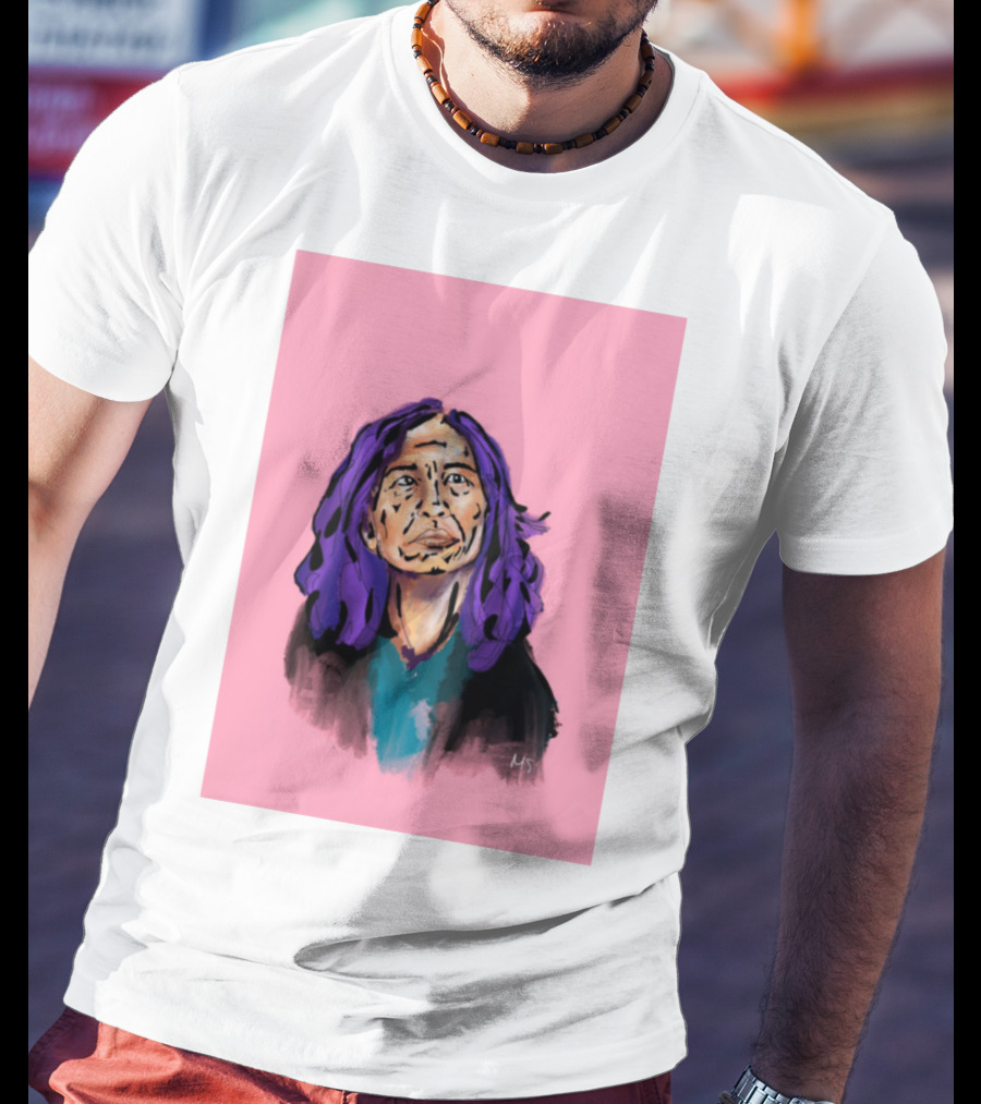 Emergency Fundraising Purple Haired Person On Pink Background T-Shirt