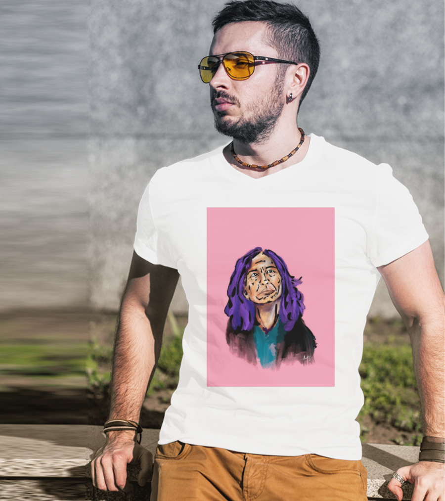 Emergency Fundraising Purple Haired Person On Pink Background T-Shirt