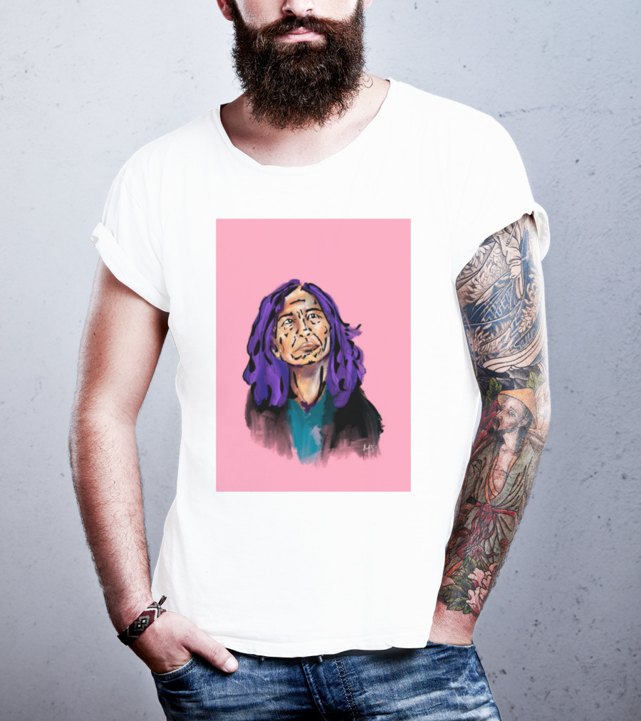 Emergency Fundraising Purple Haired Person On Pink Background T-Shirt