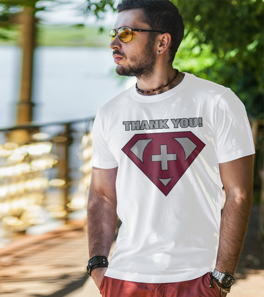 Thank You Superhero Symbol Plus Sign T-Shirt