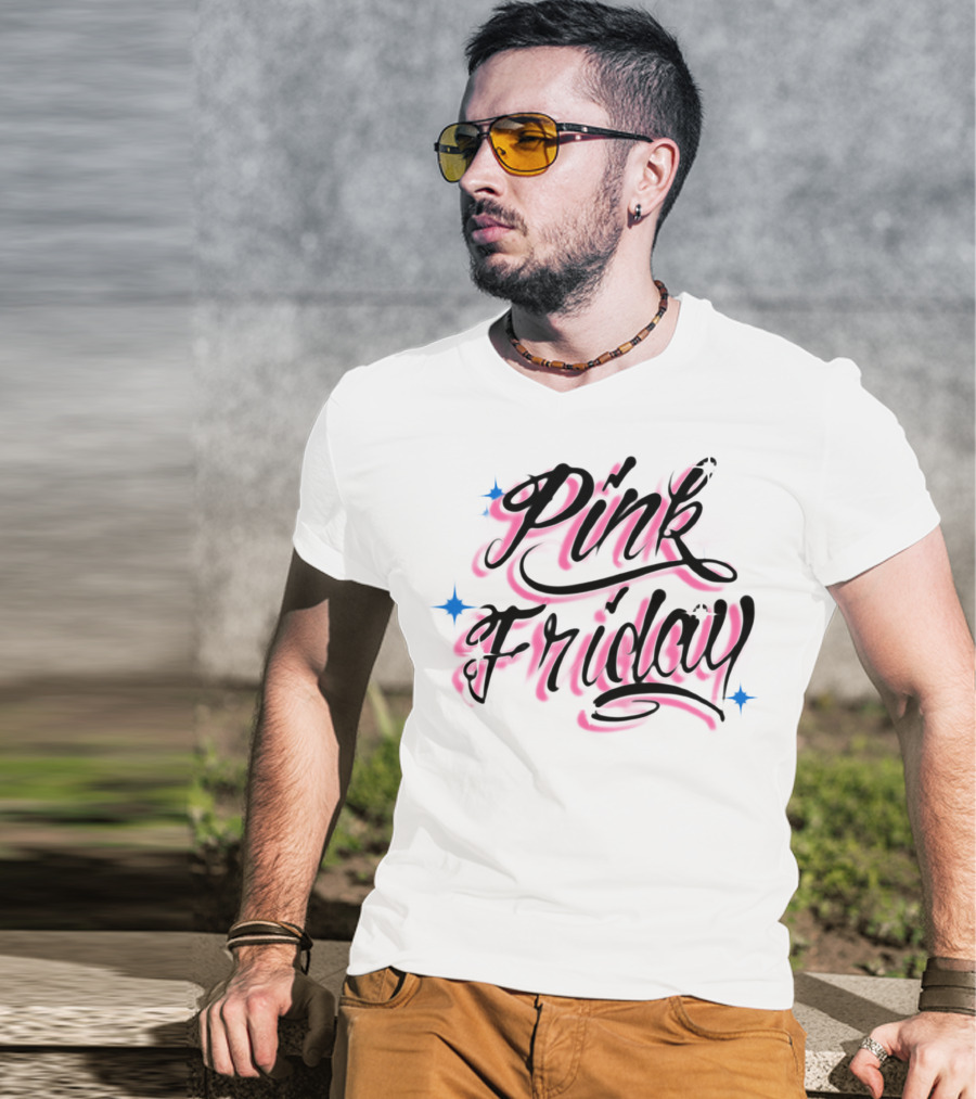 Pink Friday Retro Script With Star Accents T-Shirt