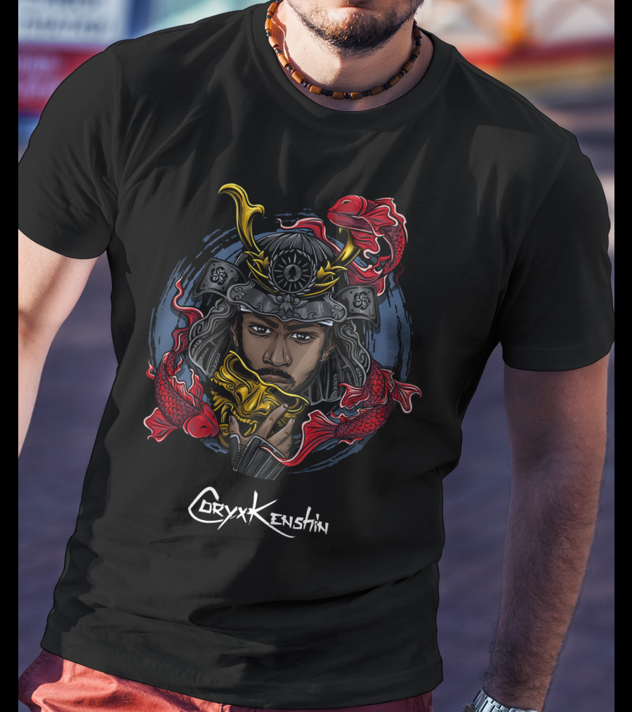 CoryxKenshin Samurai Helmet And Koi Fish T-Shirt