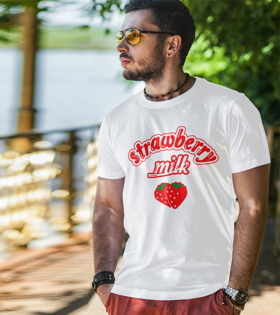 Strawberry Milk Red Text With Strawberries T-Shirt