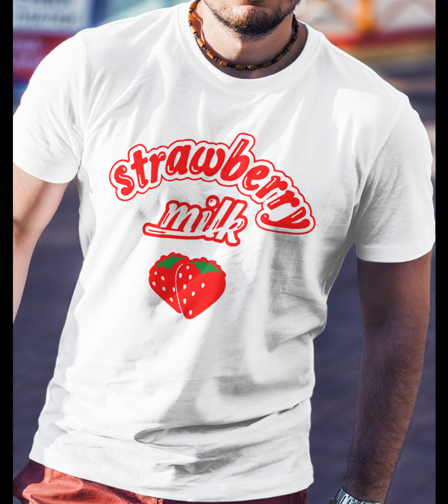 Strawberry Milk Red Text With Strawberries T-Shirt