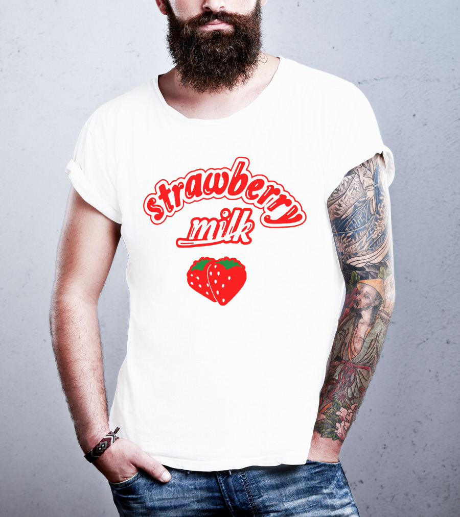 Strawberry Milk Red Text With Strawberries T-Shirt