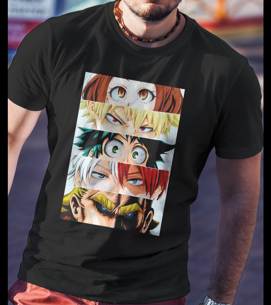 Academia My Hero Characters Staring Eyes Todoroki Midoriya All Might T-Shirt