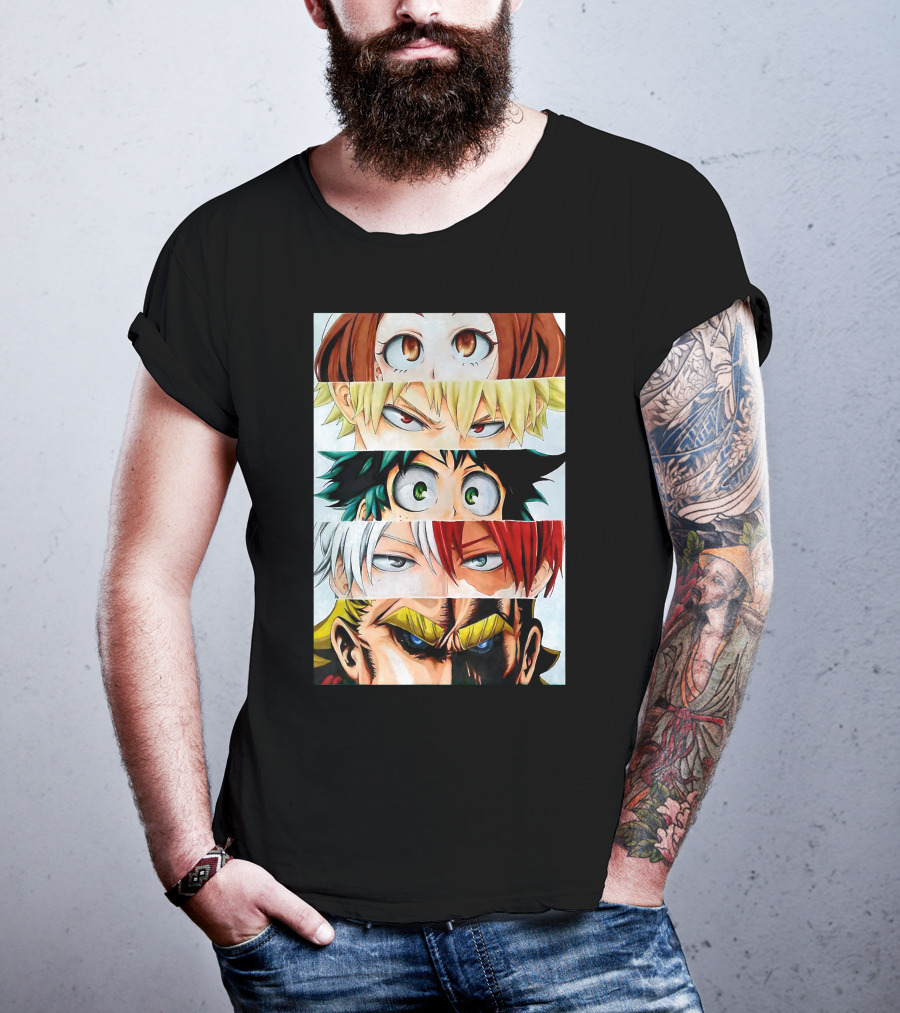 Academia My Hero Characters Staring Eyes Todoroki Midoriya All Might T-Shirt