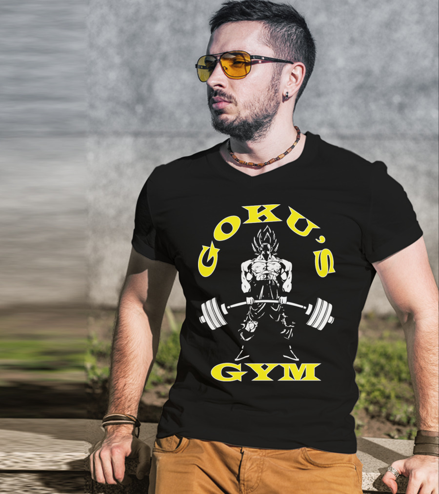 Goku's Gym Deadlift White And Yellow Power Lifting T-Shirt