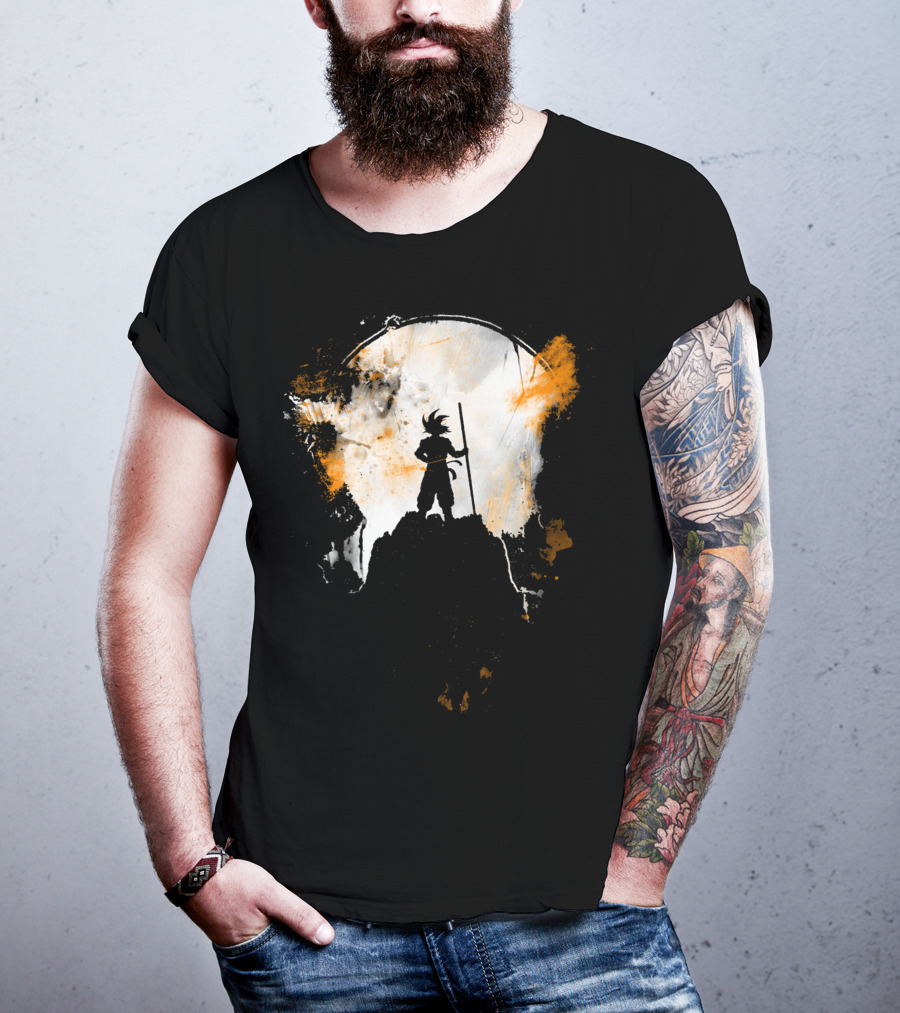 Grunge Moon Hero Dragon Warrior Silhouette Lunar Burst T-Shirt